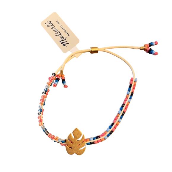 NWT Madewell Beaded W/Gold Leaf Charm Slider Bracelet - Picture 3 of 9